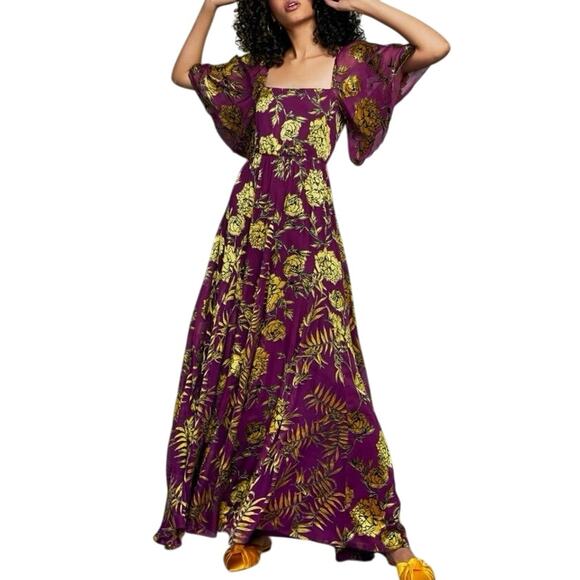 NEW ALICE + OLIVIA Clarine Silk Floral Maxi Dress Gown Size 0 Purple Fairy Artsy - Picture 1 of 13